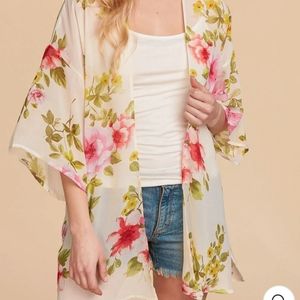 Ivory floral chiffon kimono L